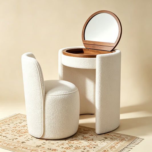 Modern Makeup Vanity Set with LED Mirror, Stool & Large Storage
